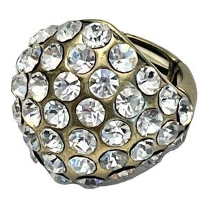 NEW Pave Crystal Chunky STRETCH COCKTAIL RING Bronze Gold Tone 50+ Rhinestones